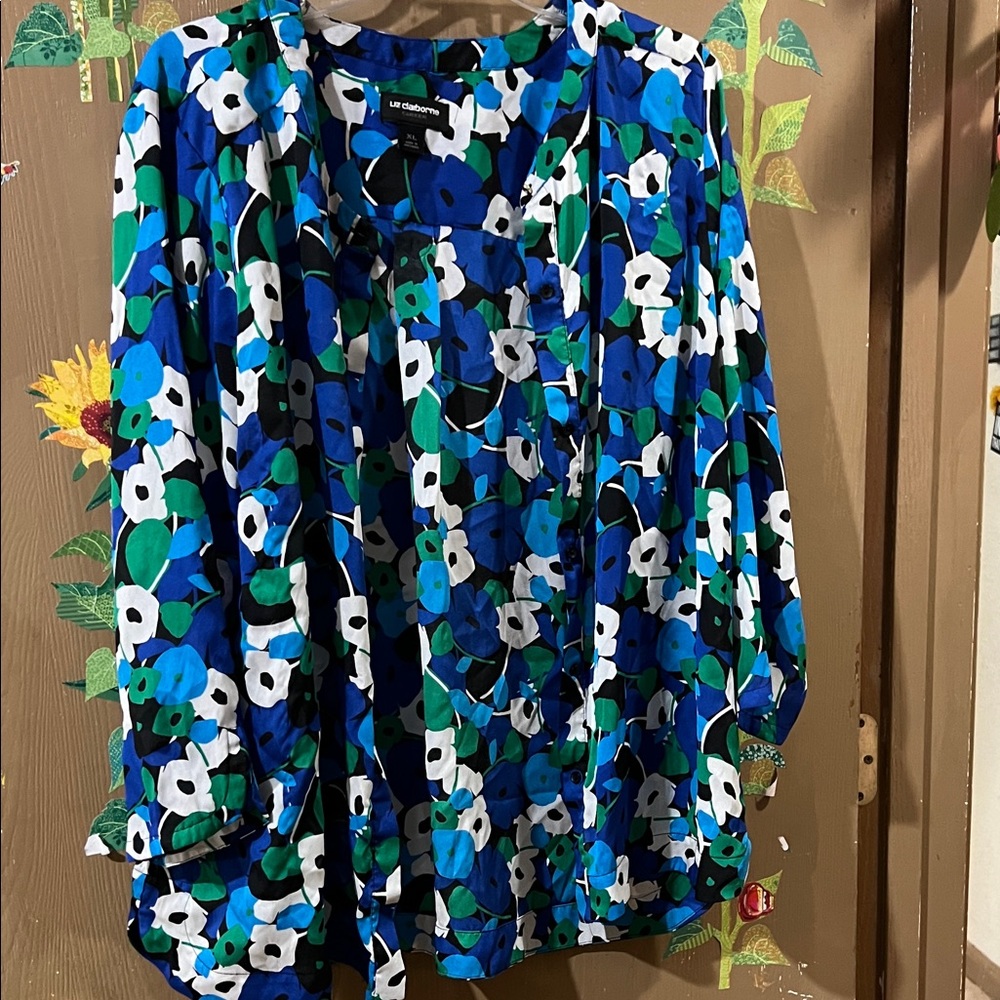 Liz Claiborne Vibrant Blue and Green Floral Top